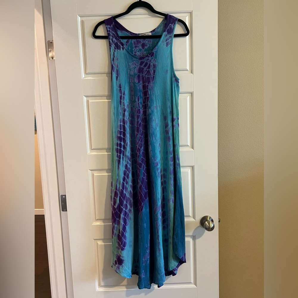 Soft Surroundings Blue Purple Flowy Tie Dye Sleeveless Maxi Dress One Size